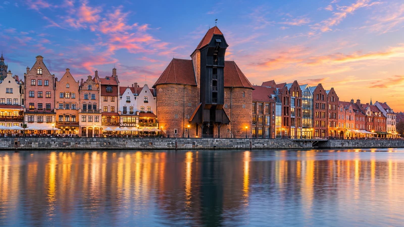 Gdańsk historic Motława River waterfront and Hanseatic architecture